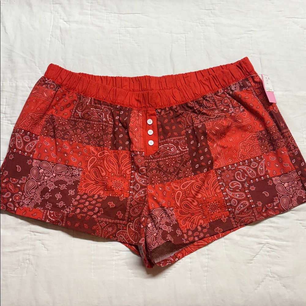 Zoe + Liv Red Paisley Patchwork Lounge Shorts NWT XXL Boho Bandana Pajama Shorts